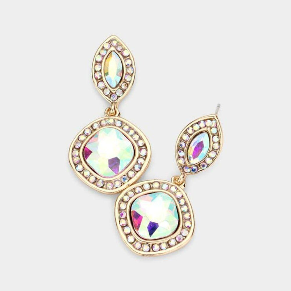 Marquise & Square Abalone Crystal Evening Earrings - Picture 3 of 5